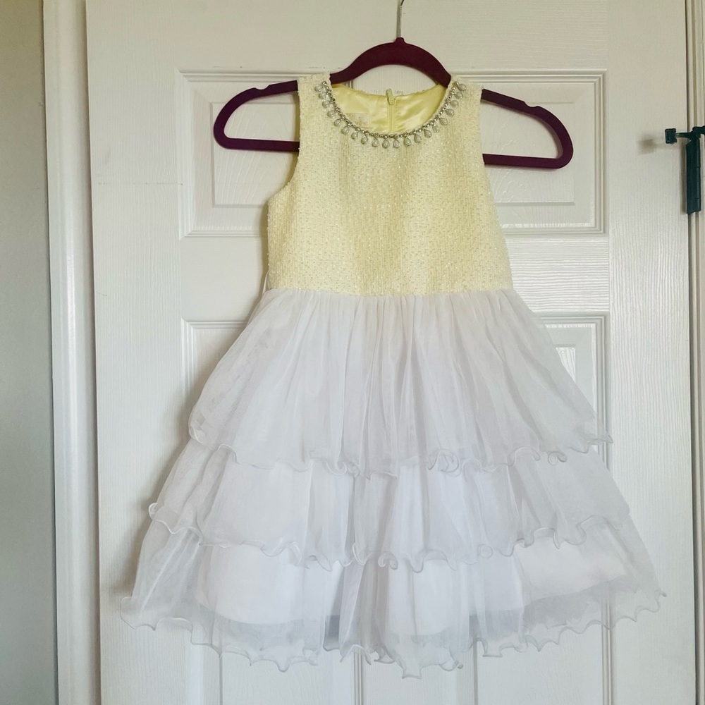 👉🏼NWT👈🏼: Girl’s Yellow & White Spring Easter Dance Tulle Dress Size 7